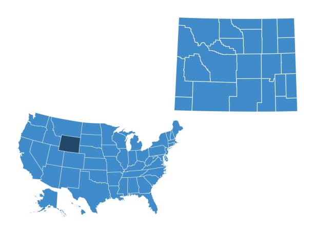 mapa stanu wyoming - wyoming map county counties stock illustrations