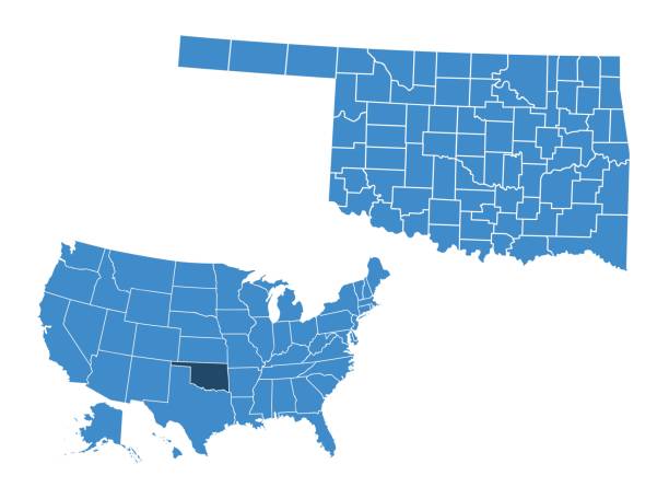 ilustrações, clipart, desenhos animados e ícones de mapa do estado de oklahoma - cartography oklahoma map isolated