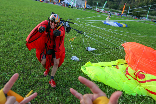 istock Paragliders soar over Swiss Alps 1254134119