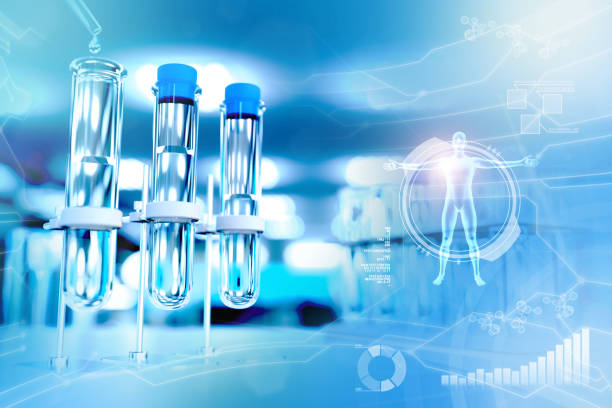 istock drinkable water quality test for viruses (like covid-2019) concept - lab test tubes in modern biochemistry college clinic, medical 3D illustration 1254134935