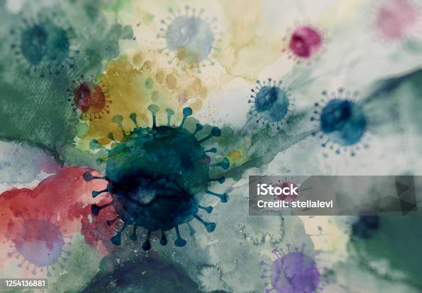 Virus Cells Background And Viral Infection Stock Illustration - Download Image Now - Coronavirus, Abstract, Watercolor Painting