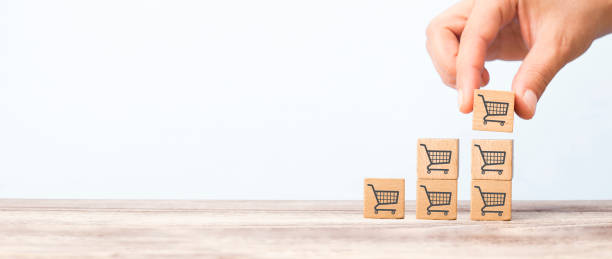 istock graph showing that sales volume has increased. Shopping trolley on milk chart 1254140600