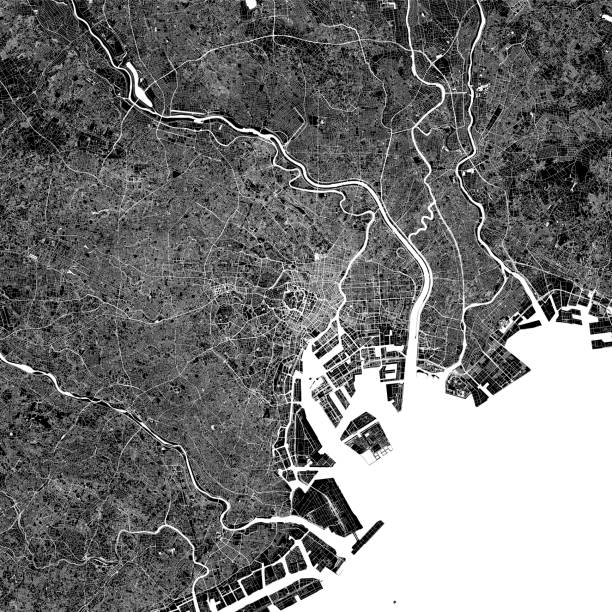 Tokyo, Japan Vector Map Topographic / Road map of Tokyo, Japan. Original map data is open data via © OpenStreetMap contributors tokyo streets stock illustrations