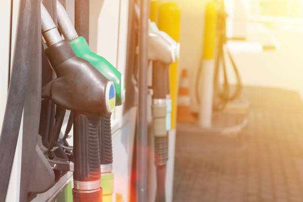 istock Gas station. Refueling pumps close-up. 1254142580