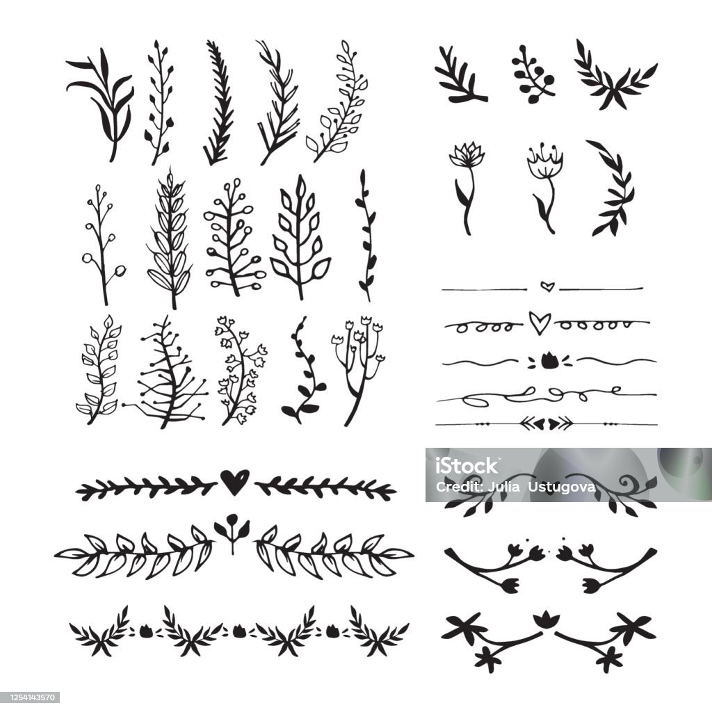 Branch Drawing Set Hand Drawing Branch Stock Illustration - Download Image Now - Black ...