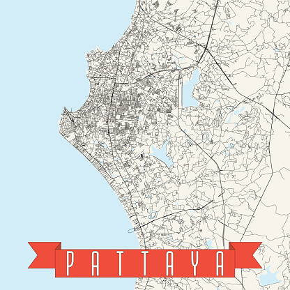 Topographic / Road map of Pattaya, Thailand. Original map data is open data via © OpenStreetMap contributors