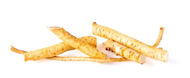 istock Horseradish roots isolated on white background. Fresh horseradish. 1254151009