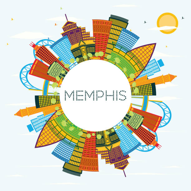 memphis tennessee city skyline z kolorowymi budynkami, błękitnym niebem i kopiuj przestrzeń. - memphis tennessee obrazy stock illustrations