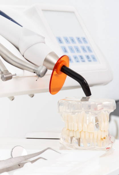 istock Dental jaw model and tools with instruments used by dentists 1254167179