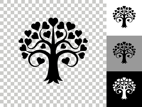Love Tree Icon on Checkerboard Transparent Background. This 100% royalty free vector illustration is featuring the icon on a checkerboard pattern transparent background. There are 3 additional color variations on the right..