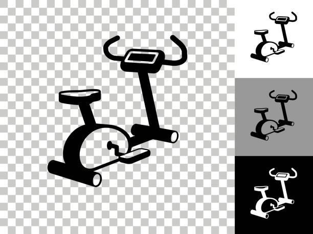 workout machine icon auf checkerboard transparenter hintergrund - spinning-bike stock-grafiken, -clipart, -cartoons und -symbole