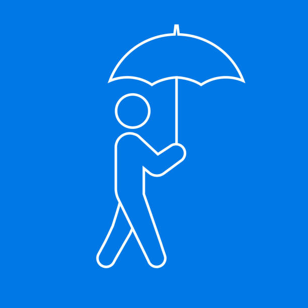 ilustrações de stock, clip art, desenhos animados e ícones de man walking with umbrella icon - protection umbrella people stick figure