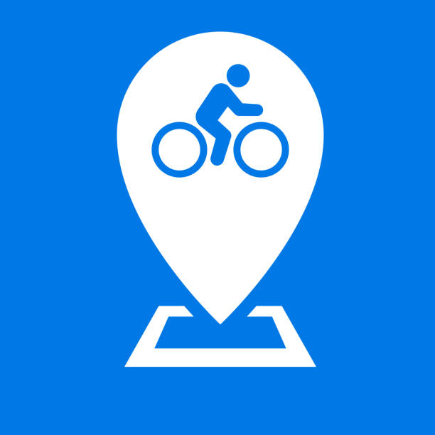 Bicycle Path Map Pointer Icon Bicycle Path Map Pointer Icon. This 100% royalty free vector illustration is featuring the main icon on a flat blue background. The image is square. bike hand signals stock illustrations