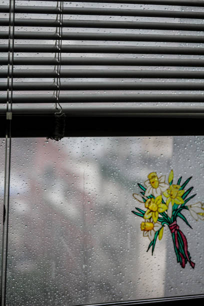 Rain from inside the room, raindrops on the window