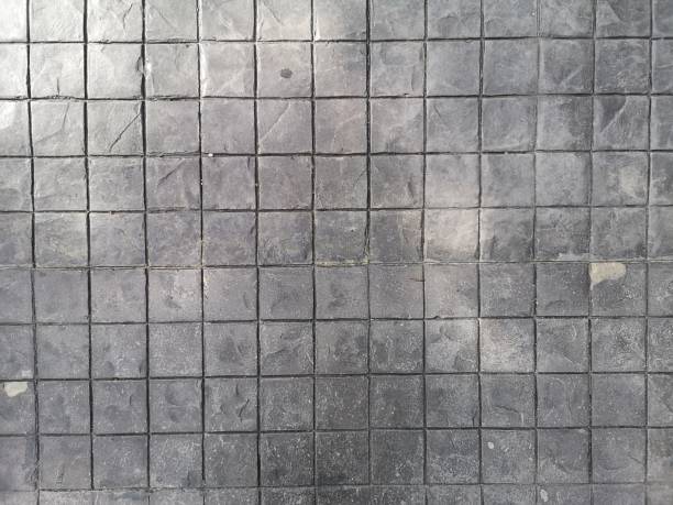 istock Stamp concrete black color hardener printing patterns on the cement or mortar surface block shape Square pattern material rough texture background 1254175261