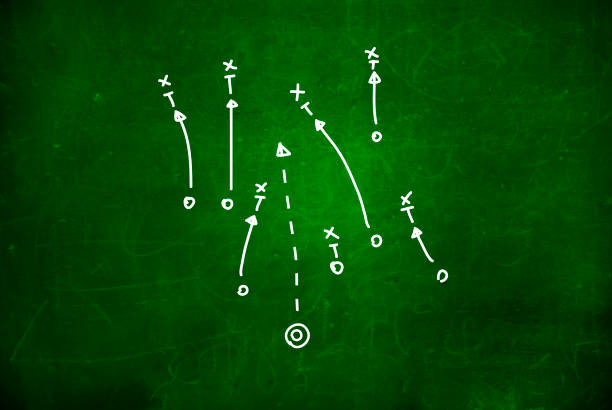 istock Football play strategy drawn out on a chalk board 1254175415