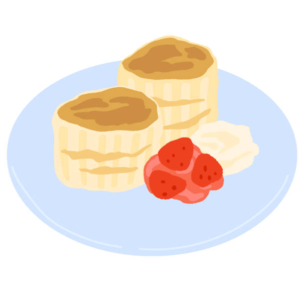 Two scones with strawberry jam and clotted cream Two scones with strawberry jam and clotted cream clotted cream stock illustrations