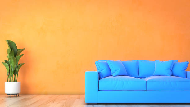 istock Minimal room with a plant and a sofa 1254178374