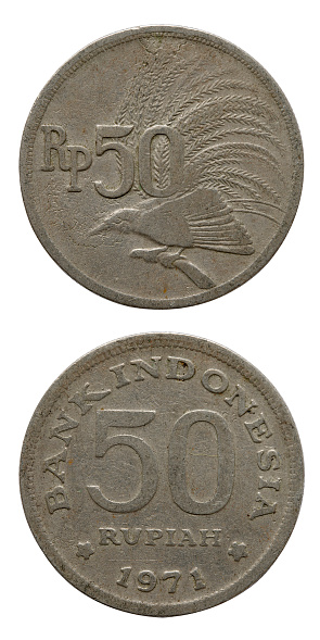 50 Indonesian rupiah coins close-up-1971