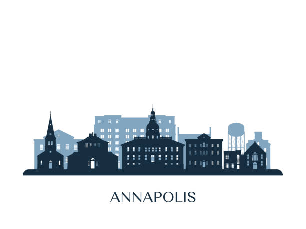 아나폴리스 스카이라인, 흑백 실루엣. 벡터 그림입니다. - annapolis maryland stock illustrations