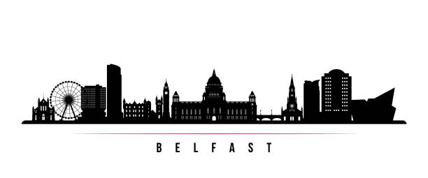 illustrations, cliparts, dessins animés et icônes de bannière horizontale d’horizon de belfast. silhouette noire et blanche de belfast, irlande du nord. modèle vectoriel pour votre conception. - northern ireland illustrations