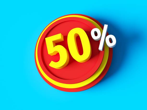 istock 50% discount - 3d rendered concept banner design. Sale abstract creative layout. Bitmap raster digital illustration poster. Business finance sign. Advertising promotion badge. 1254186075