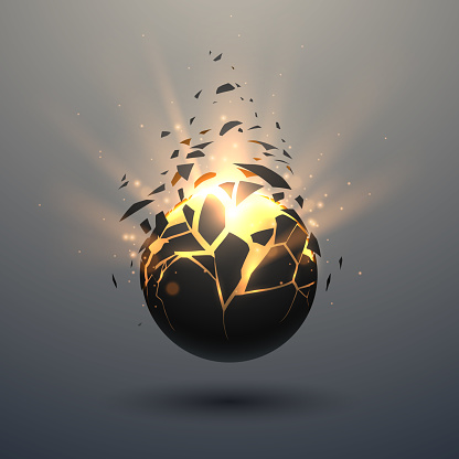 Black and gold sphere with glow effect in vector