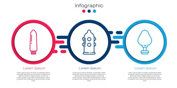 Vector illustration of Set line Dildo vibrator, Condom and Anal plug. Business infographic template. Vector