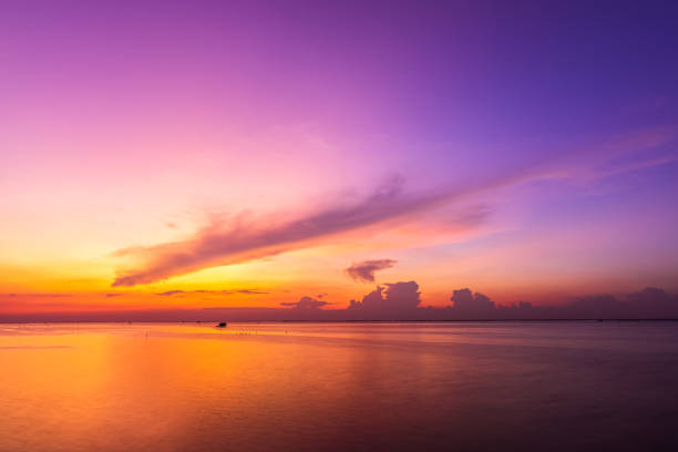 Sea and sunset with beautiful cloud at twilight. Seascape background.