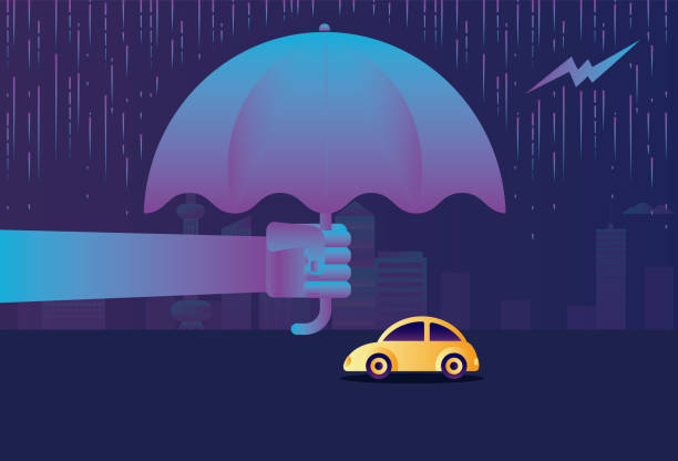 istock Umbrellas for cars to cover thunderstorms, car insurance 1254193582
