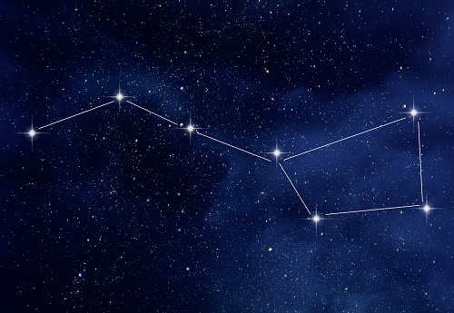 Starry night sky with Ursa Major constellation or the Great Bear and the Big Dipper constellation