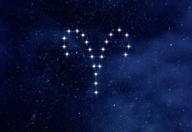 Aries constellation in night starry sky, Aries zodiac symbol by stars