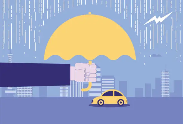 Vector illustration of Umbrellas for cars to cover thunderstorms, car insurance