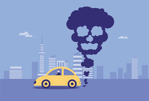 Car exhaust and skeleton, urban pollution