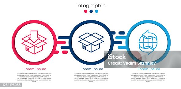 istock Set line Cardboard box with traffic symbol, Carton cardboard box and Worldwide. Business infographic template. Vector 1254195088