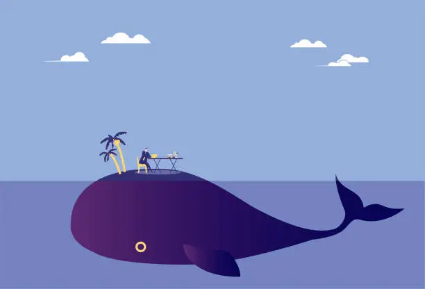 Vector illustration of White collar office on the back of a whale