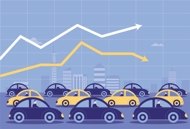 Automobile stock market, car sales increase and decrease Car, Stock Market and Exchange, Stock Market Data, driver occupation stock illustrations