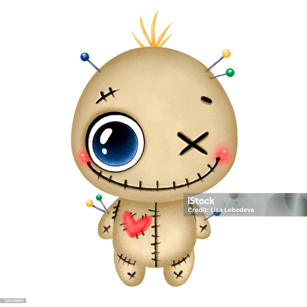 Illustration Of A Cute Cartoon Halloween Smiling Brown Voodoo Doll ...
