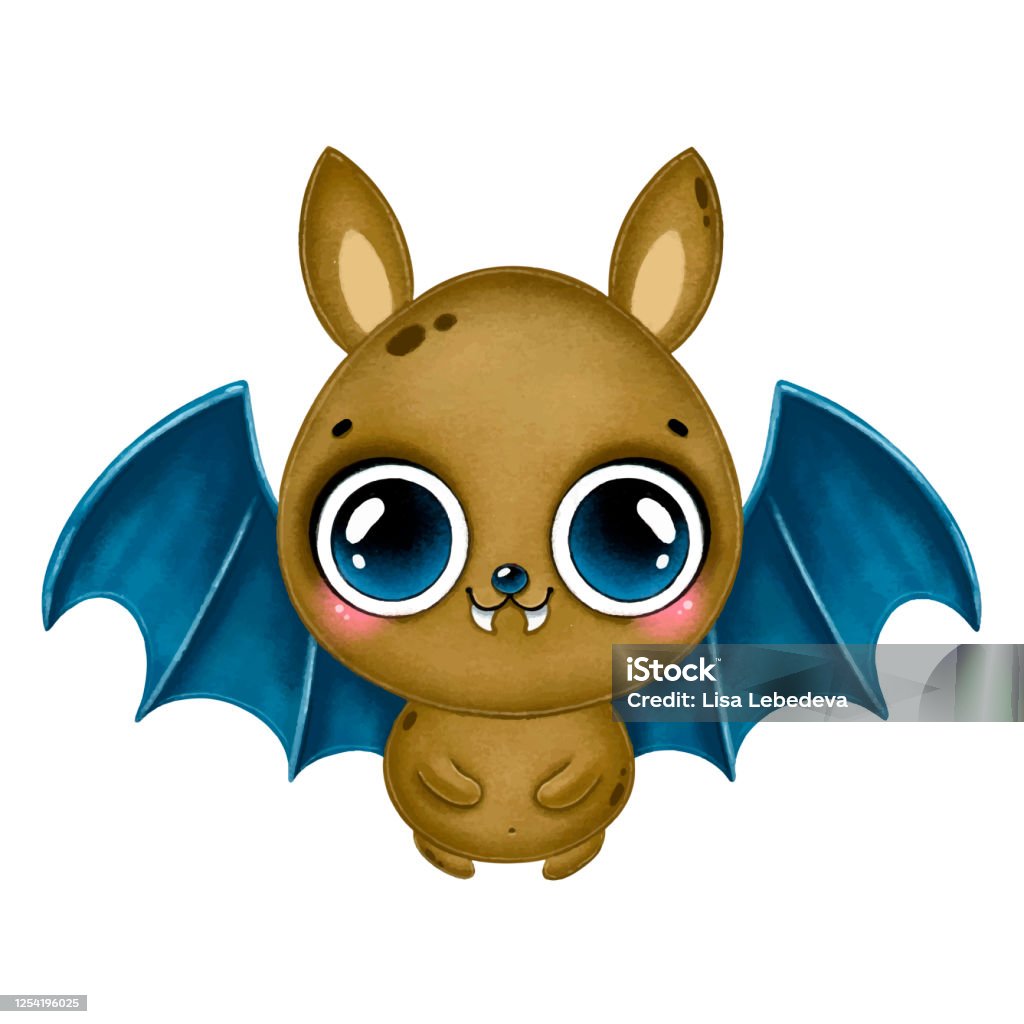 Minh Họa Một Con Dơi Nâu Hoạt Hình Dễ Thương Với Đôi Cánh Màu Xanh ...