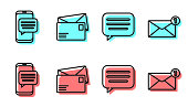 istock Set line Speech bubble chat, Chat messages notification on phone, Envelope and Envelope icon. Vector 1254196146