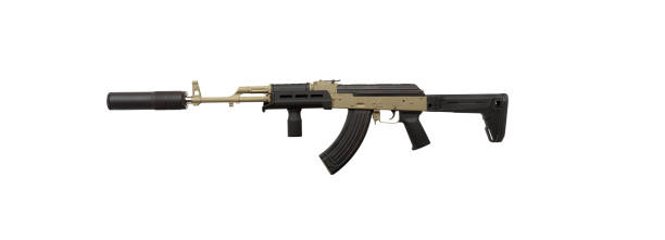 istock Classic AK automatic carbine in a modern body kit. Soviet army weapons isolate on a white background. Machine gun with a silencer. 1254197070