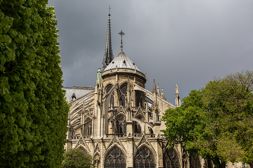 View of the historic building from the park