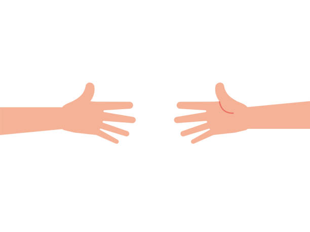 ilustraciones, imágenes clip art, dibujos animados e iconos de stock de dos brazos extendiéndose el uno al otro. ayudando a la mano, concepto de apoyo. dos palmas anchas abiertas que se estiran al tacto. - reaching human hand handshake support