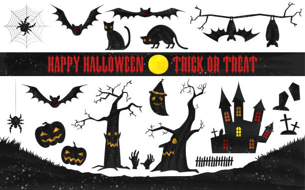 Halloween silhouette material set: old castle and bats, dead tree and pumpkin, cat Halloween silhouette material set: old castle and bats, dead tree and pumpkin, cat
Vector illustration watercolor lantern set stock illustrations