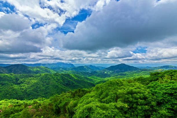 istock Green mountain and beautiful blue sky with cloud. Landscape background. 1254200968