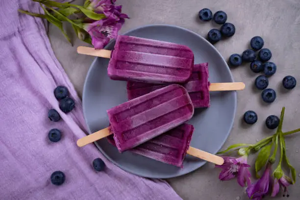 homemade blueberry popsicles and fresh blueberries