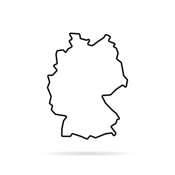 schwarze dünne linie deutschland karte mit schatten - deutschlandkarte stock-grafiken, -clipart, -cartoons und -symbole