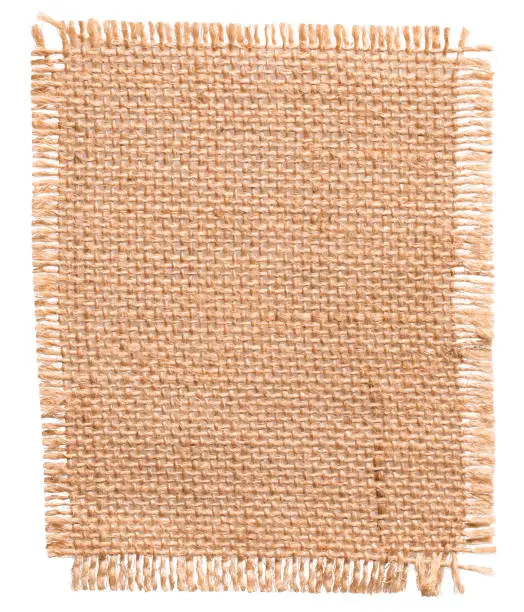 Burlap Fabric Patch Piece, Jute Sack Cloth Texture, Textile Isolated over White Background