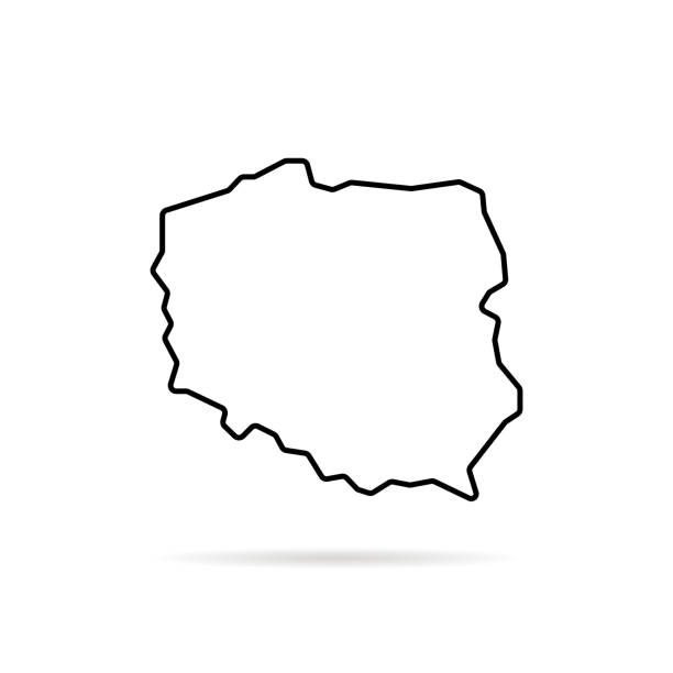 影付きの黒い細い線ポーランドマップ - poland点のイラスト素材／クリップアート素材／マンガ素材／アイコン素材