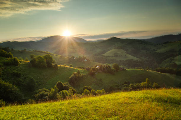 istock Summer sunrise in the Romanian village 1254204634